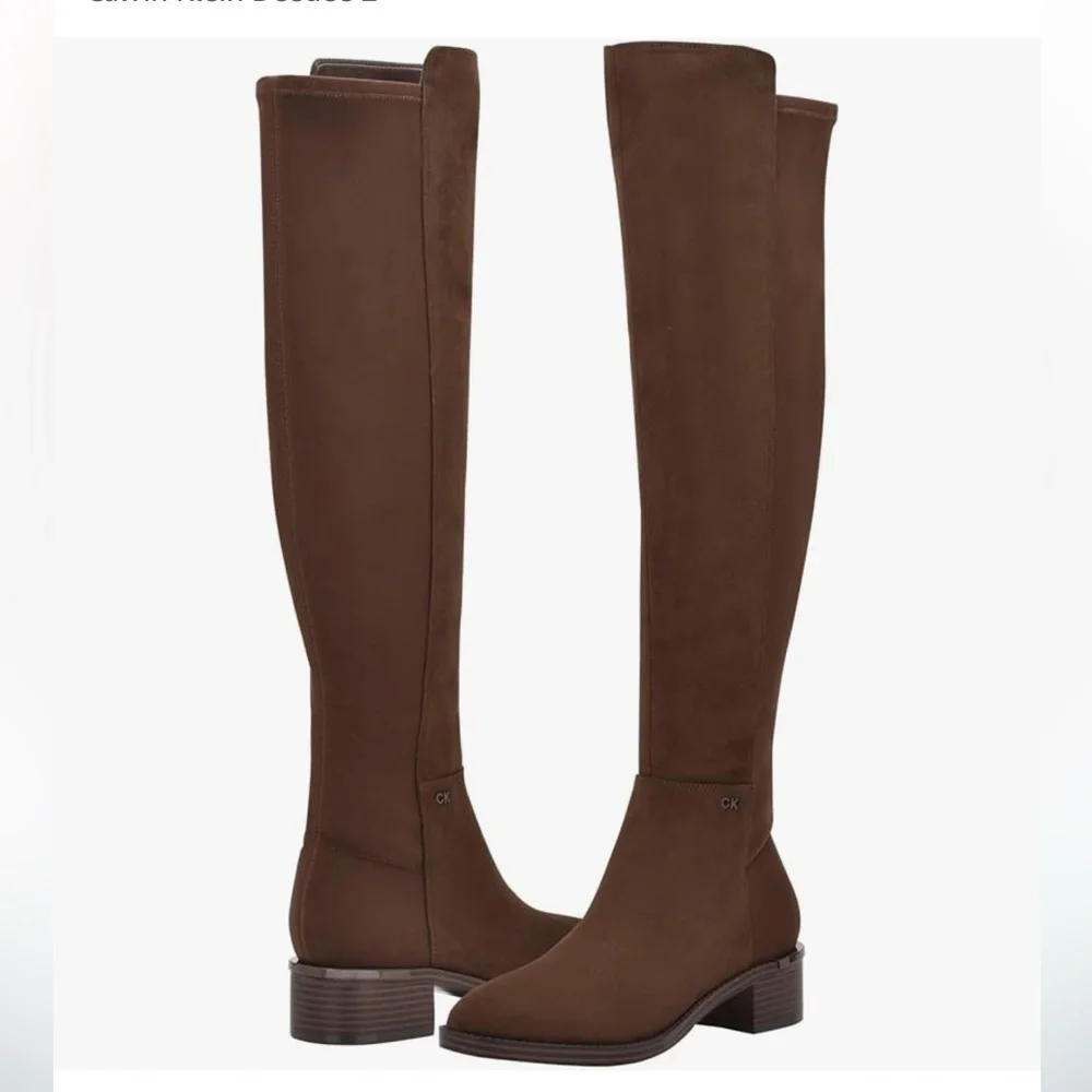 NEW $310 Calvin Klein Deedee 2 Dark brown knee high boots women size 6